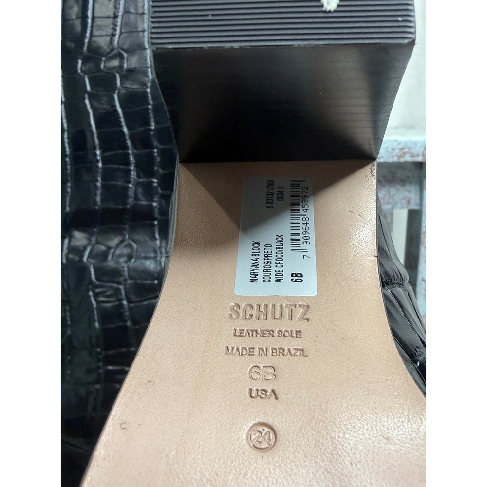 Schutz Maryana Block Boots Women 6 Black Croc Embossed Leather Knee High Pointed - Picture 5 of 9